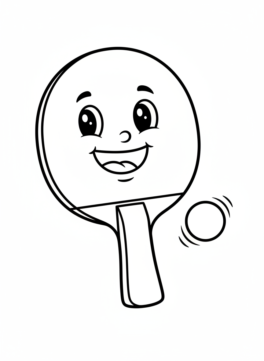 Happy Ping Pong Paddle Coloring Page for Kids