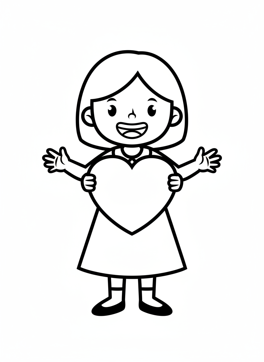 Happy Teacher Holding Heart Coloring Page
