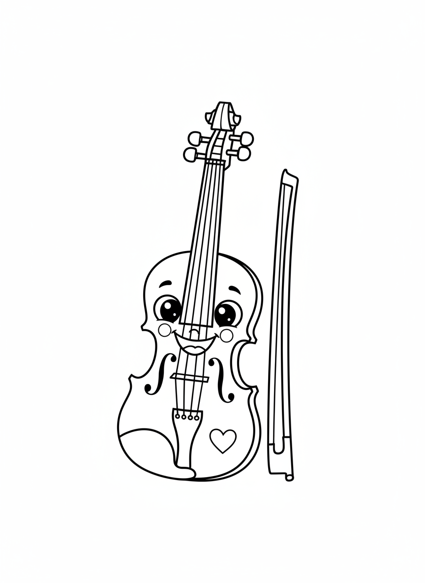 Happy Violin & Bow Friends Coloring Page