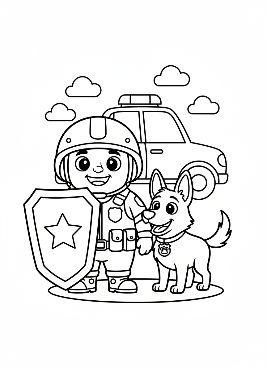 Heroic SWAT Officer & Police Dog Coloring Page