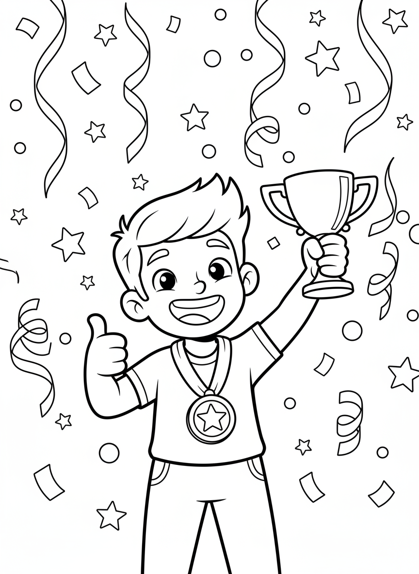 Joyful Athlete Winner Coloring Page for Kids