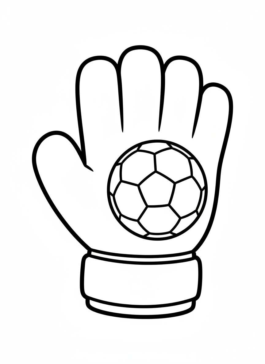 Kids' Goalkeeper Glove Coloring Page with Soccer Ball