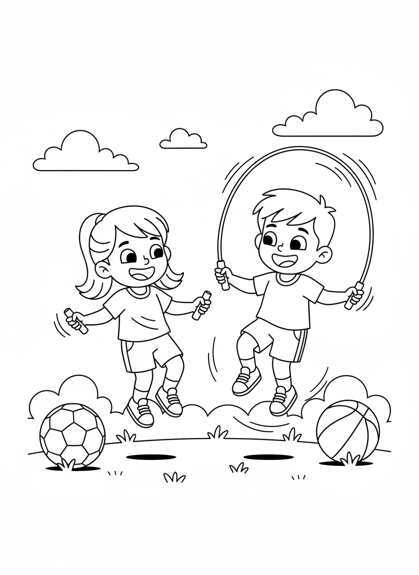 Kids Jump Rope Fun Coloring Page