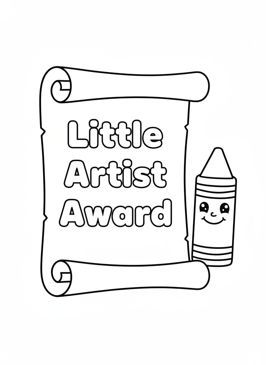 Little Artist Award Certificate Coloring Page for Kids with Crayon
