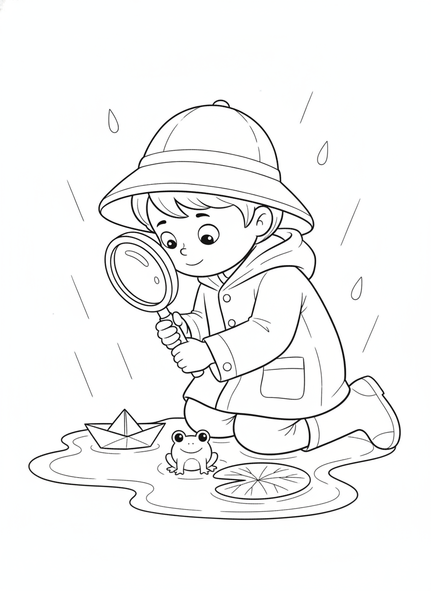 Little Explorer's Puddle Discovery Coloring Page