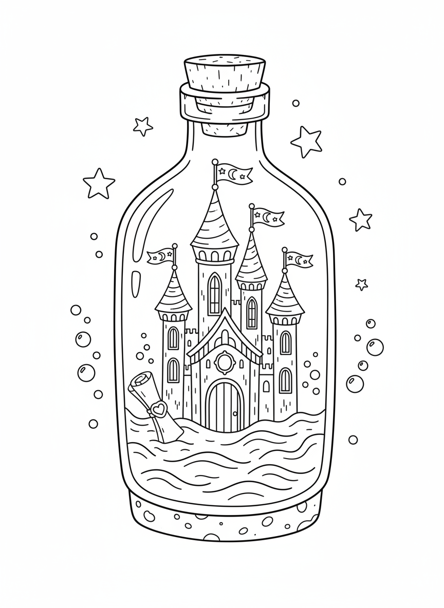 Magical Castle in a Bottle Coloring Page