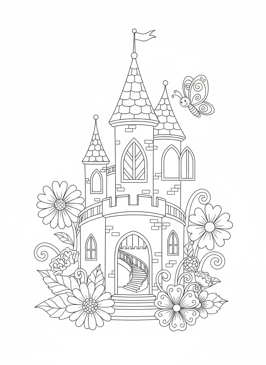 兒童魔法 enchanted 城堡著色頁