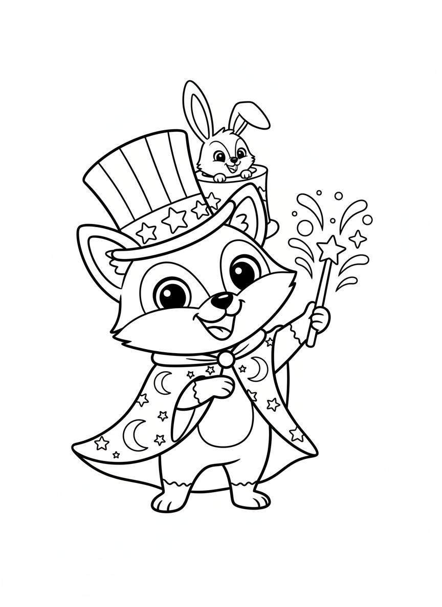Magical Fox & Rabbit Coloring Page