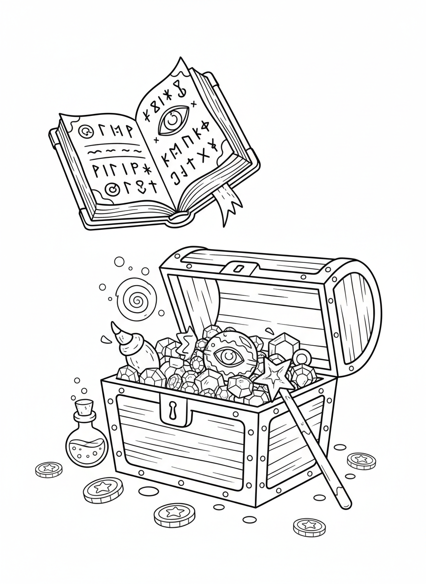Magical Treasure Chest Coloring Page for Kids