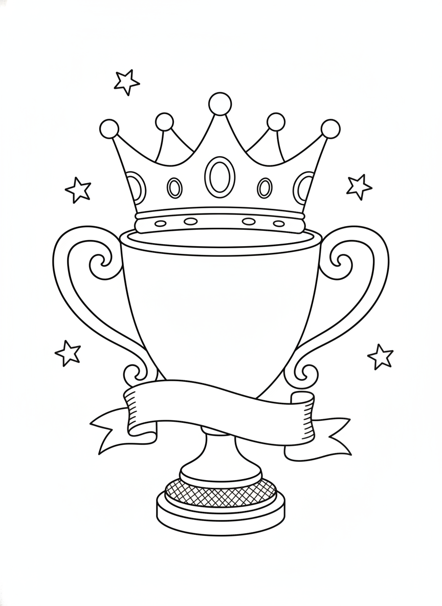 Majestic Trophy and Crown Kids' Coloring Page