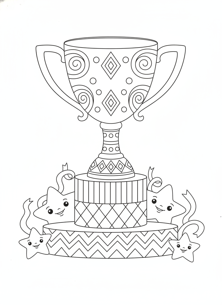 Majestic Winner's Trophy on Podium Coloring Page