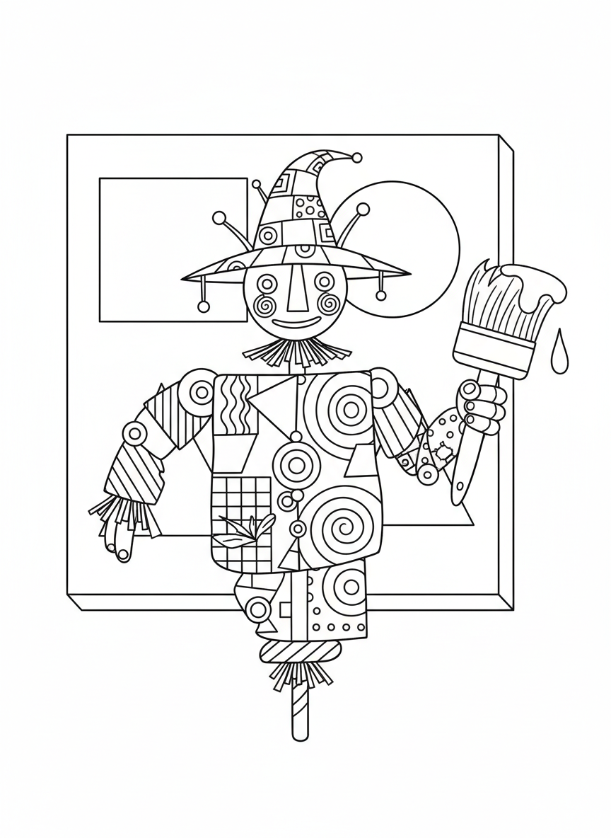 Modern Scarecrow Artist Coloring Page