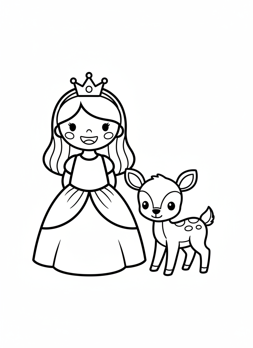 Princess & Baby Deer Coloring Page
