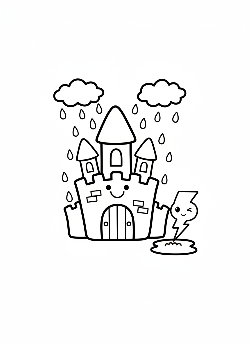雨中城堡兒童著色頁