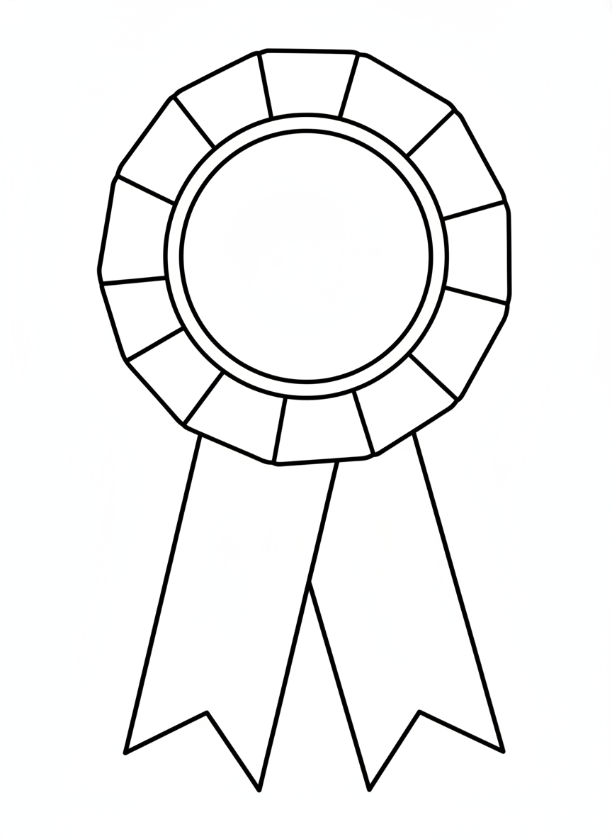 Simple Award Ribbon Rosette Coloring Page for Kids