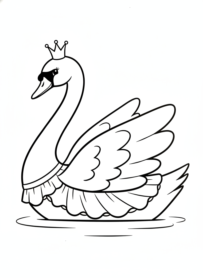 Simple Swan Princess Coloring Page for Kids