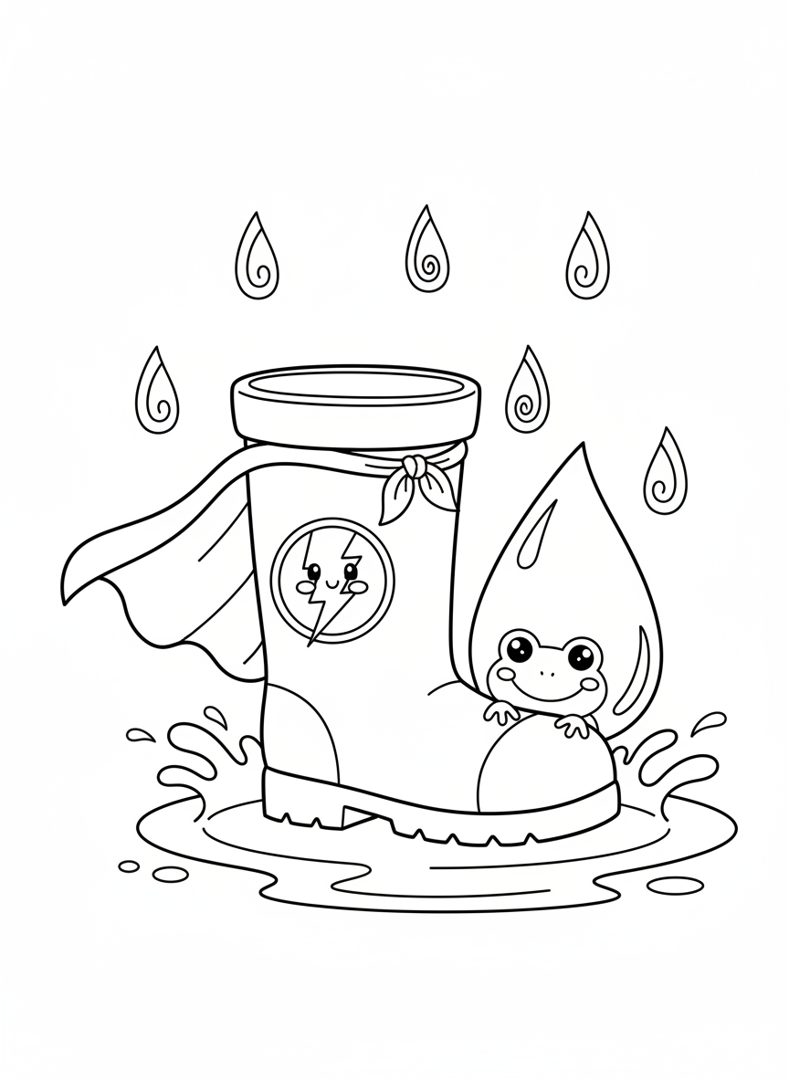 Superhero Rain Boot Adventure Coloring Page