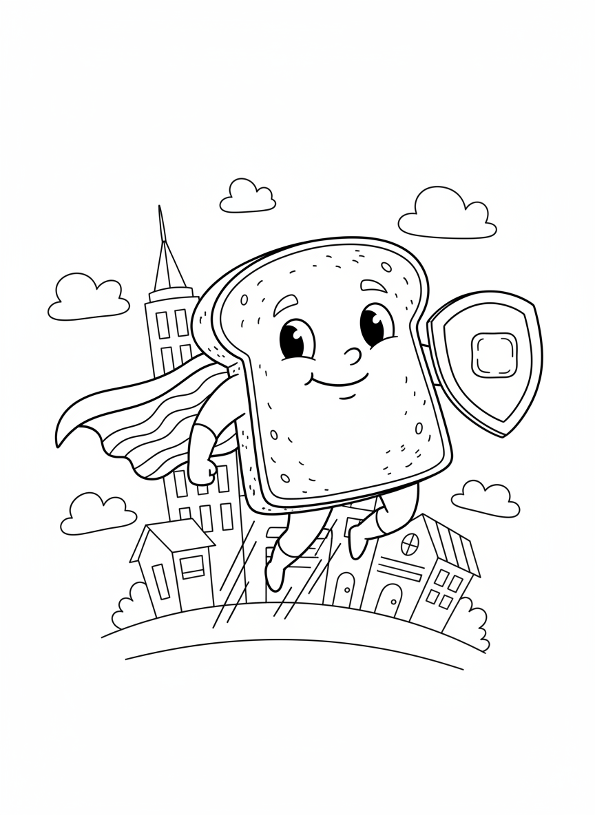 Toast Superhero City Adventure Coloring Page