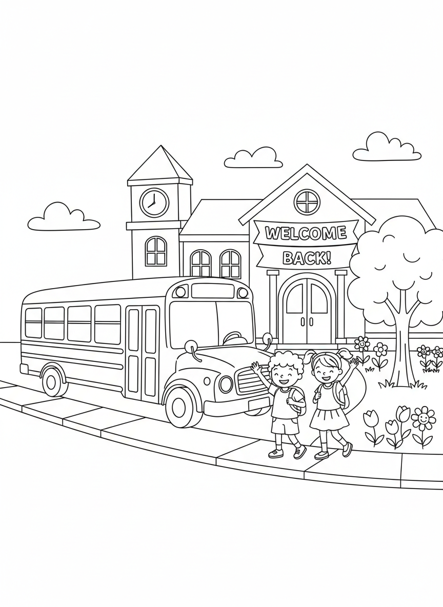 Welcome Back to School Bus Coloring Page