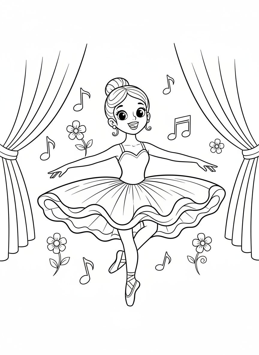 Whimsical Ballerina Dancing: A Cute Coloring Page for Kids