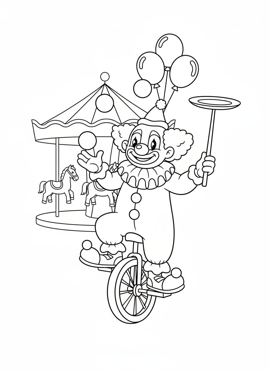 Whimsical Carnival Clown Coloring Page for Kids