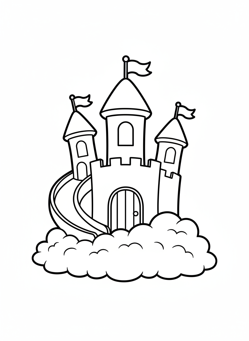 Whimsical Castle Slide: Kids' Easy Coloring Fun