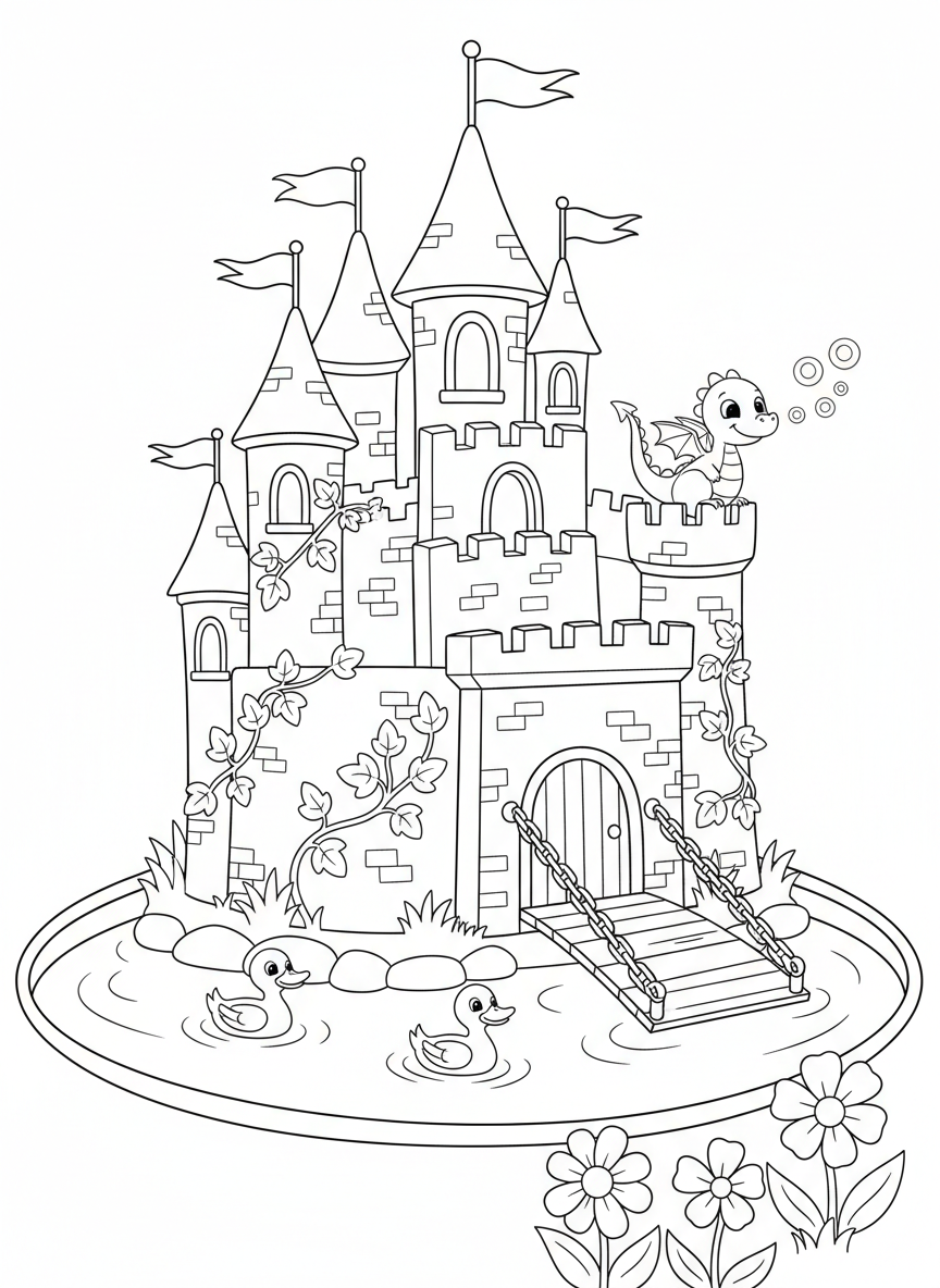Whimsical Fairytale Castle Coloring Page