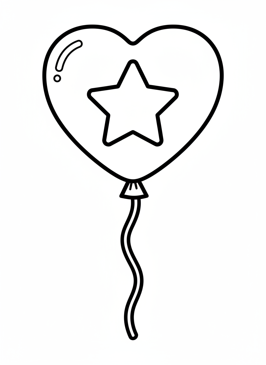 Whimsical Heart Balloon Coloring Page for Kids