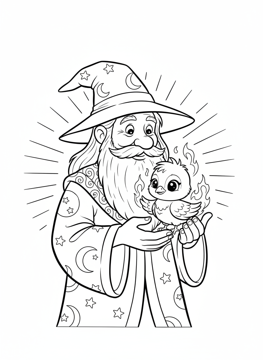 Wizard and Baby Phoenix Coloring Page