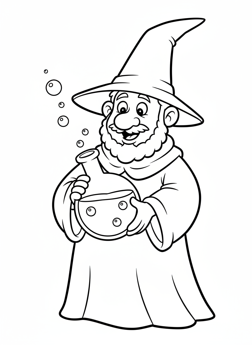 Wizard with Magic Potion Coloring Page