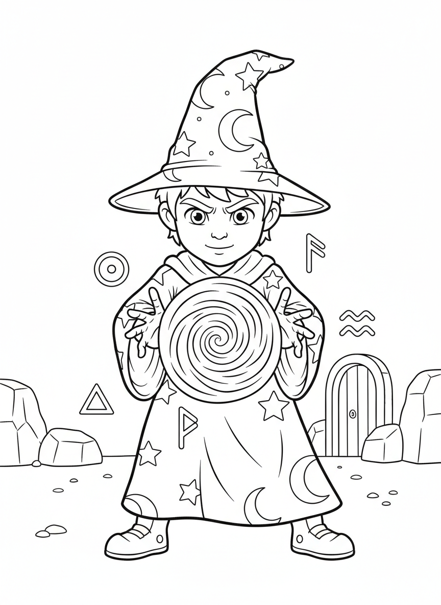 Wizard's Spell Practice Coloring Page