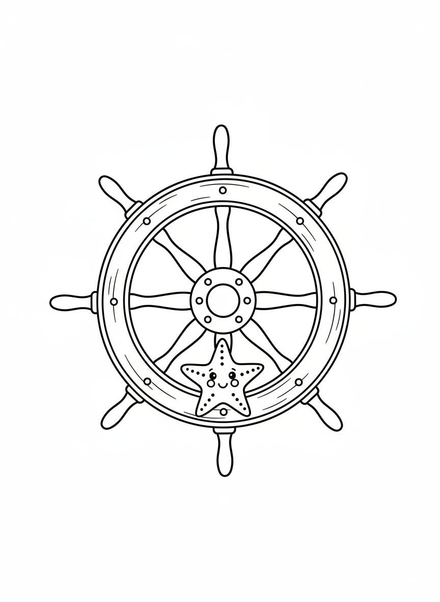 Cute Pirate Ship Wheel Coloring Page for Kids