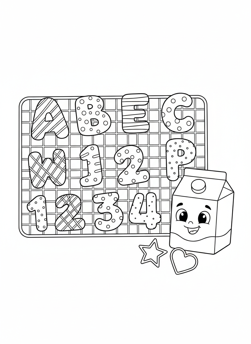 字母數字餅乾著色頁