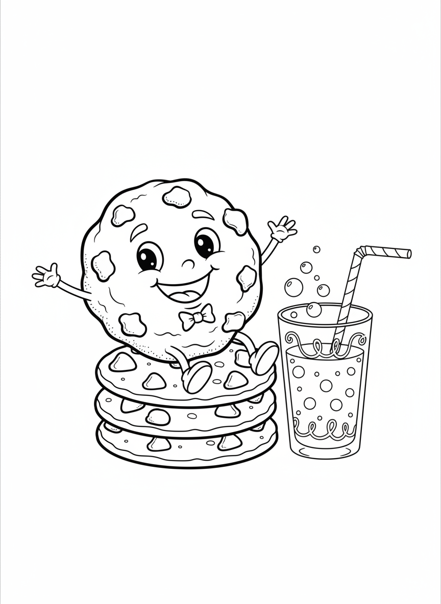 快樂巧克力餅乾與牛奶著色頁