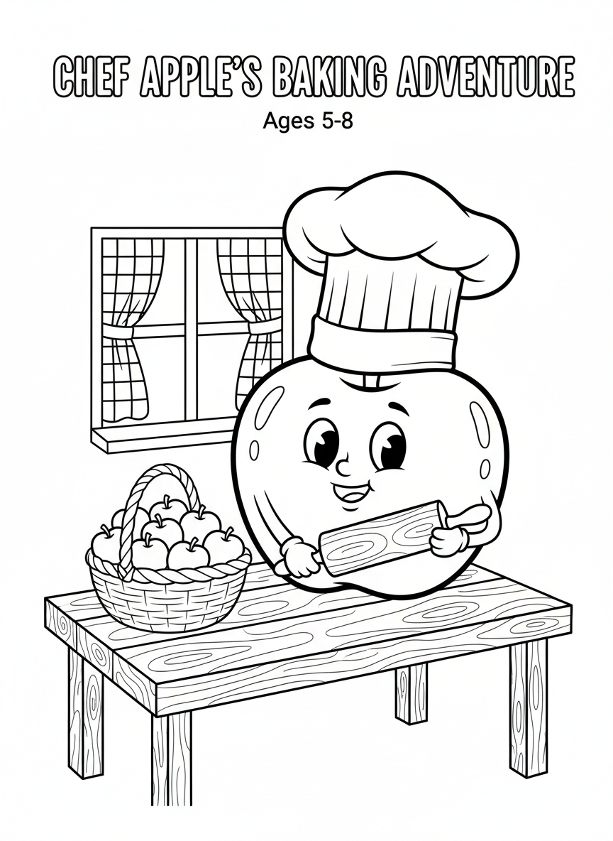 Chef Apple Coloring Page for Kids