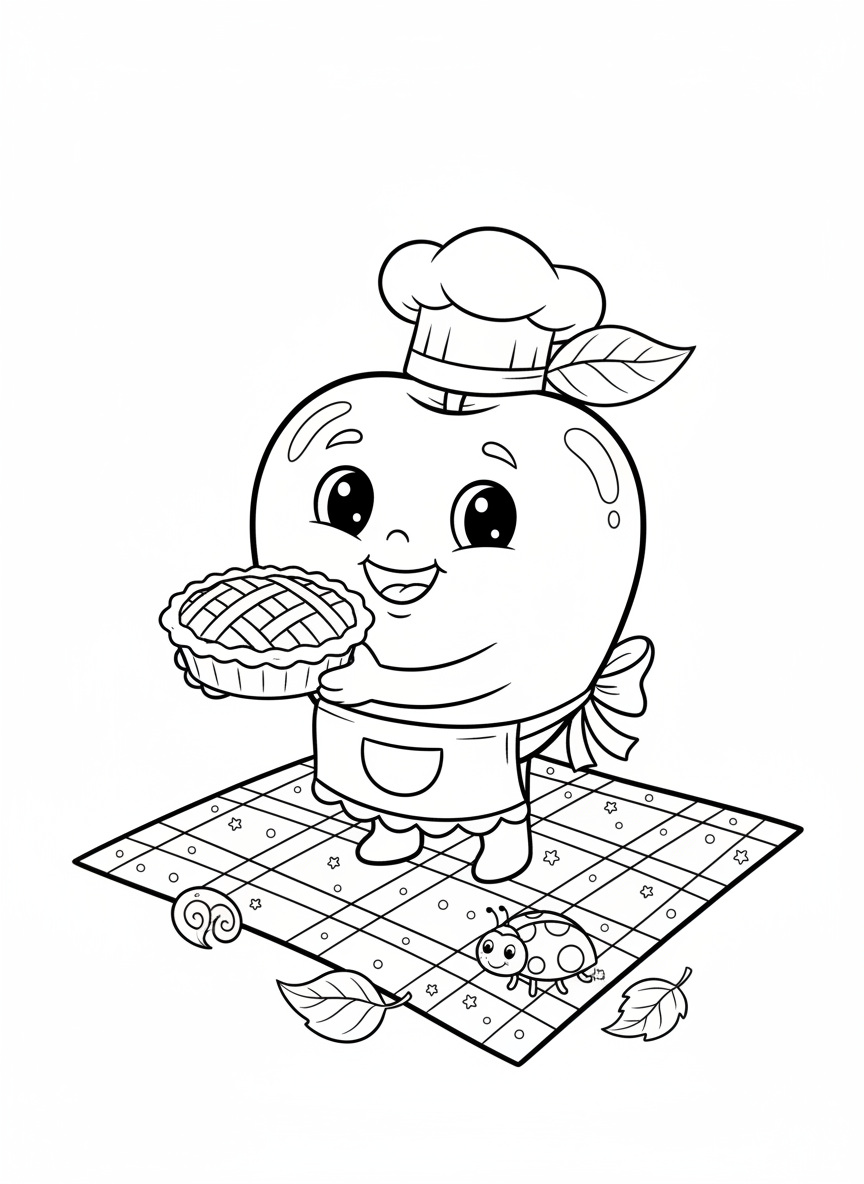 Chef Apple with Pie Coloring Page