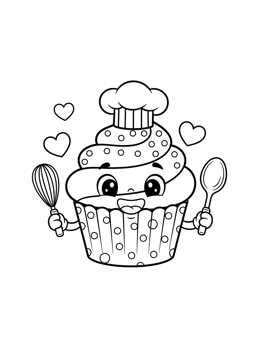 Chef Cupcake Coloring Page for Kids
