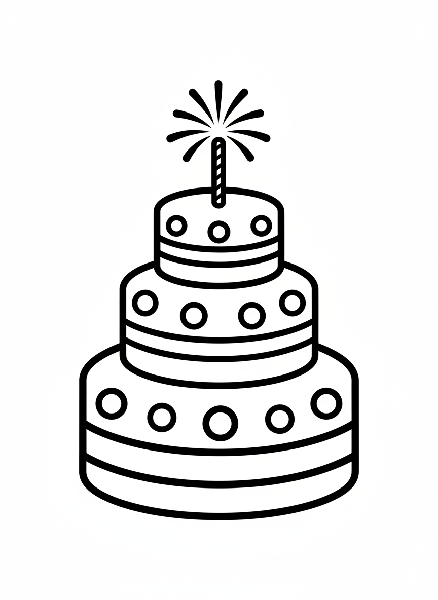Cute Birthday Cake Coloring Page for Kids