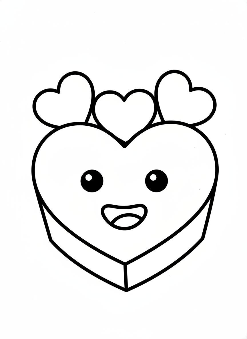 Cute Heart Candy Box Coloring Page for Kids