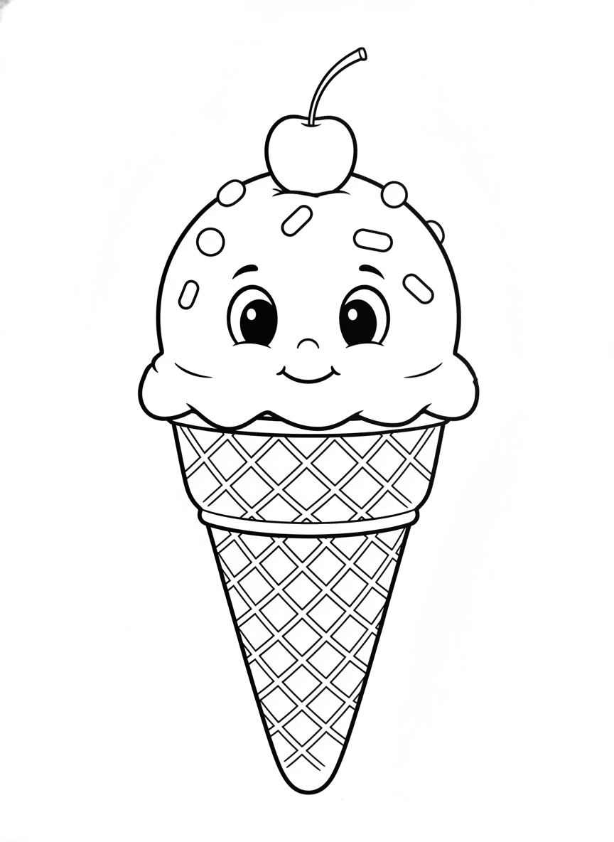 Cute Ice Cream Cone Coloring Page for Kids