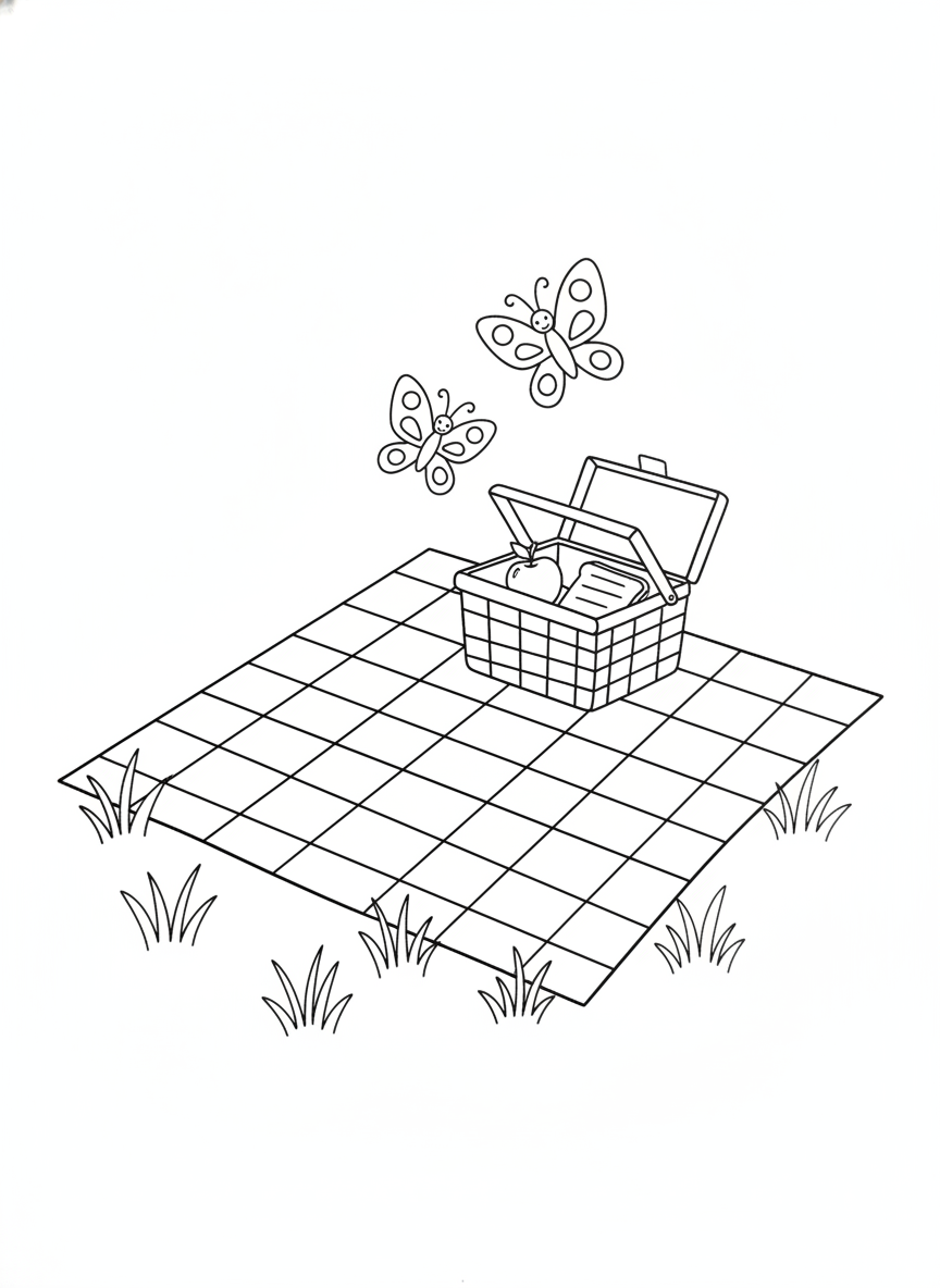 Cute Picnic Fun: Coloring Page for Kids