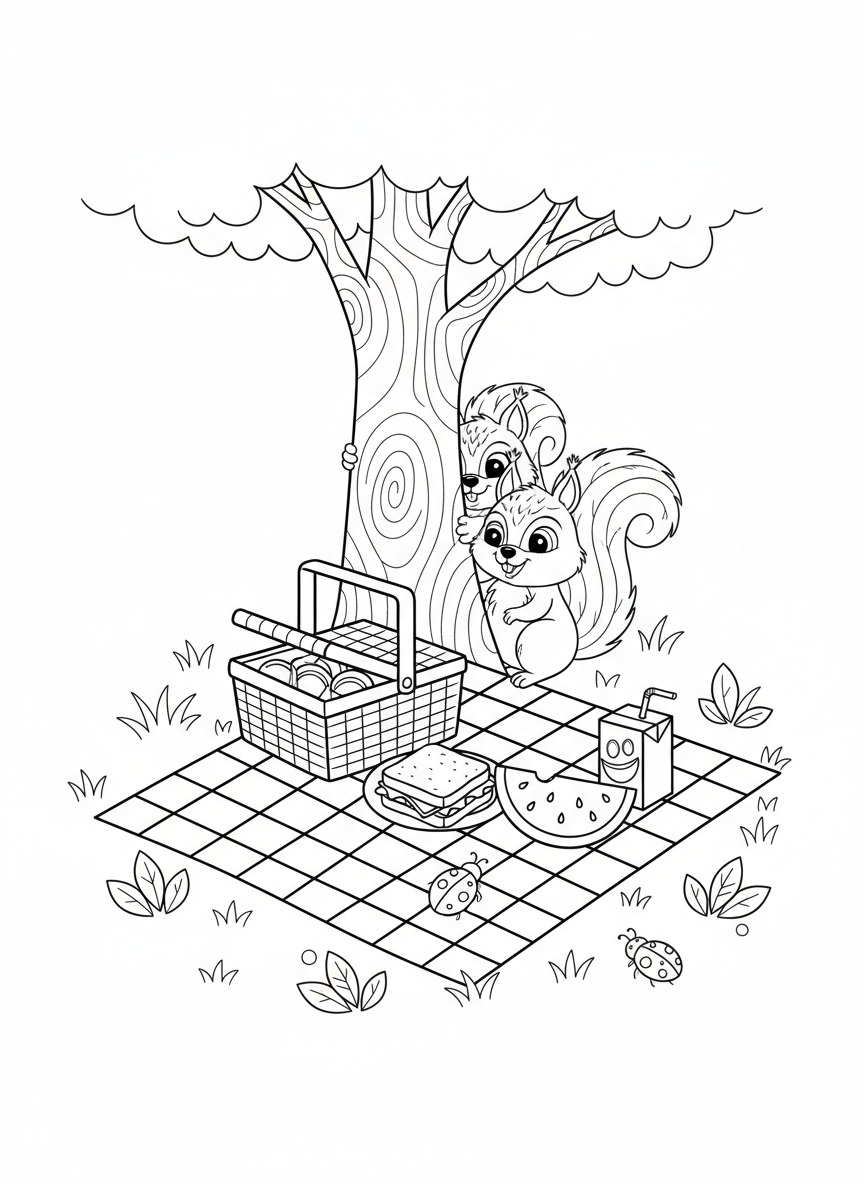 Delightful Picnic Party Coloring Page for Kids