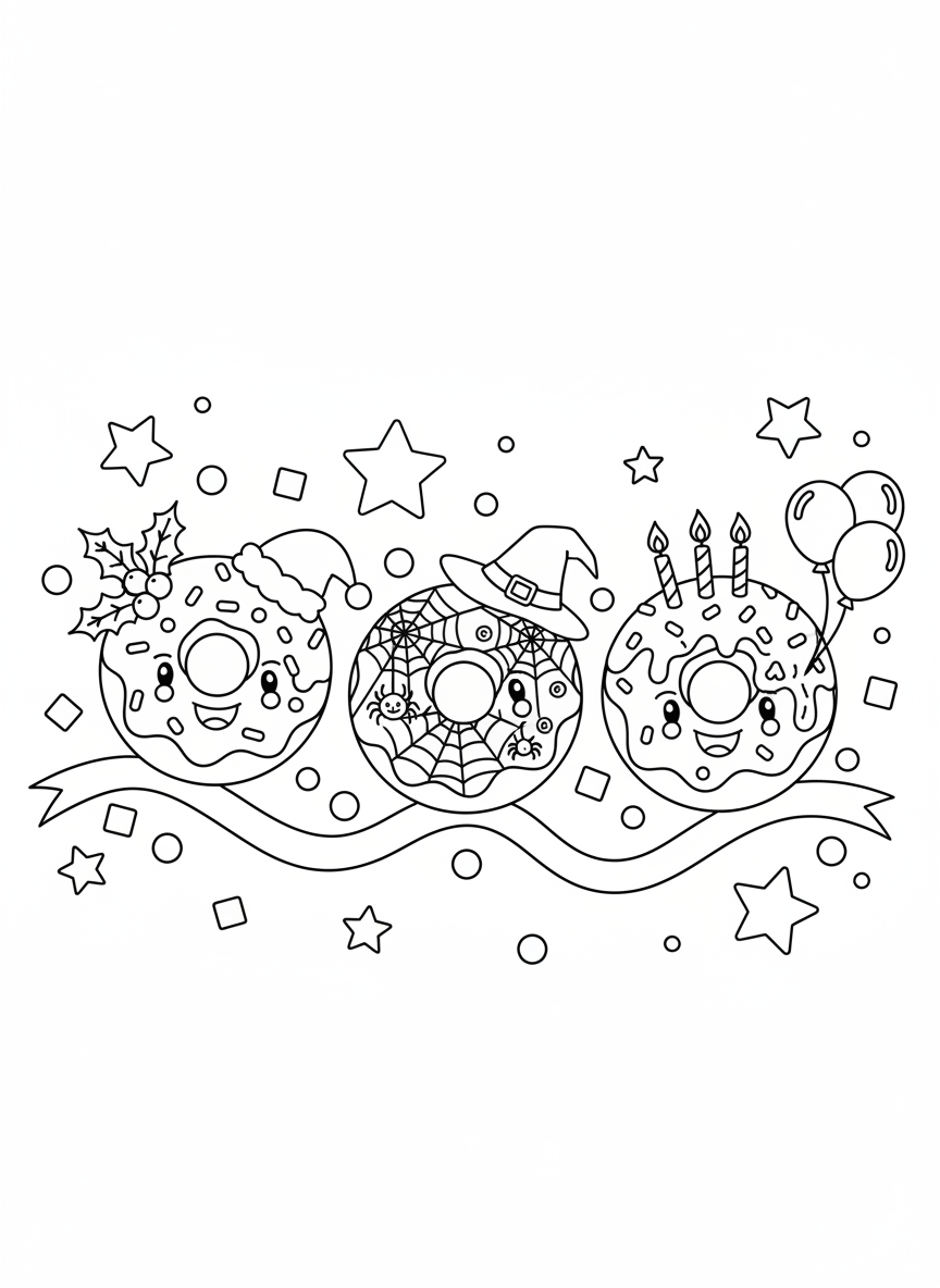 Donut Parade Coloring Page for Kids