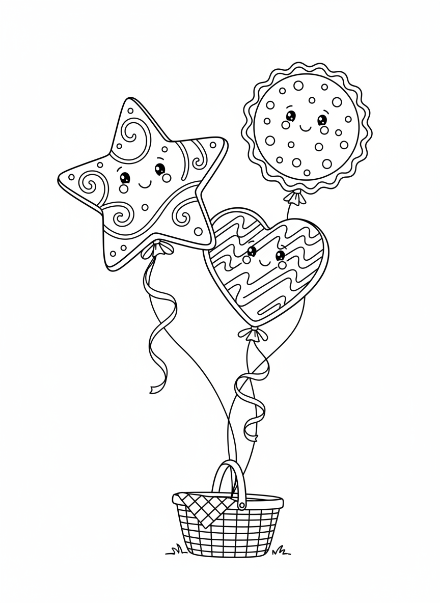 Flying Cookies Picnic Coloring Page for Kids