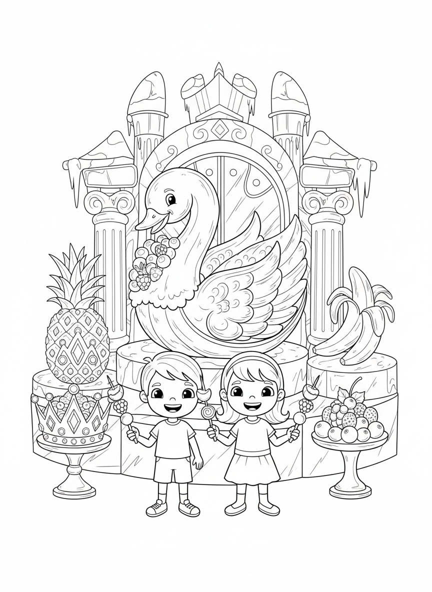 Fruit Ice Sculpture Feast Coloring Page