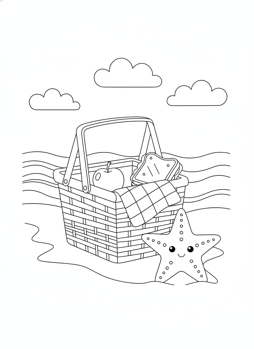 Fun Beach Picnic Coloring Page for Kids