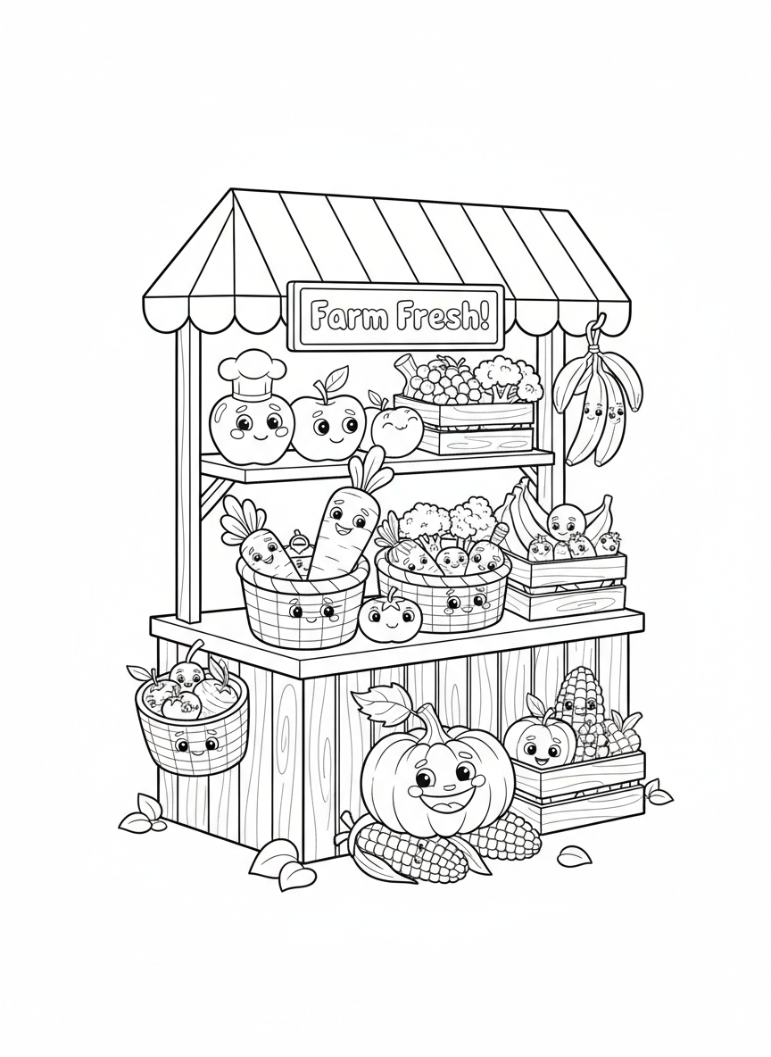 Fun Farm Stand Coloring Page for Kids