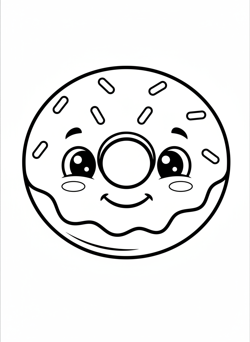 Happy Cartoon Donut Coloring Page - Easy & Fun for Kids!