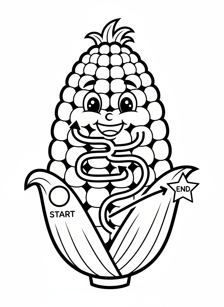 Happy Corn Maze Coloring Page for Kids