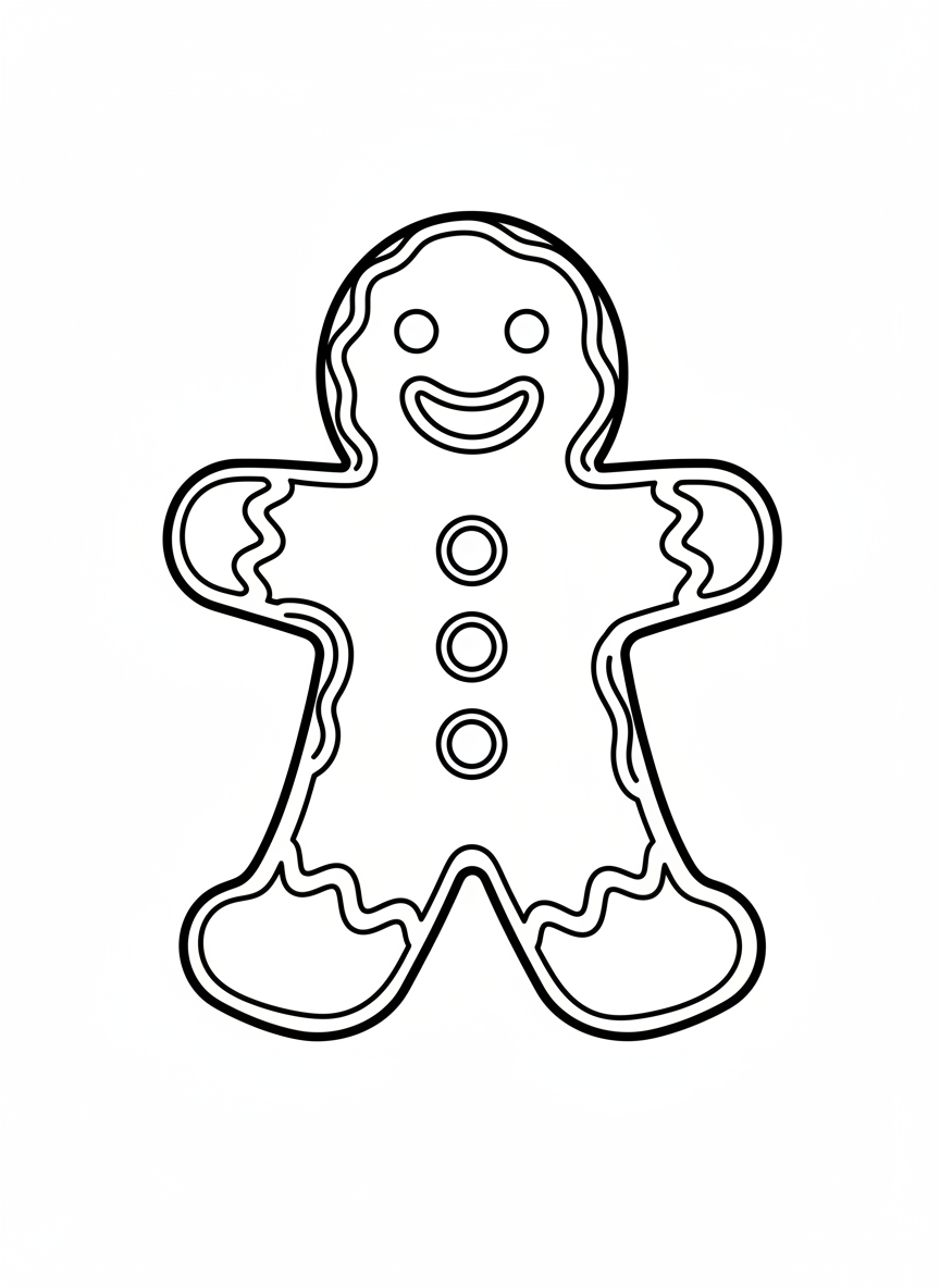 Happy Gingerbread Man Cookie Coloring Page
